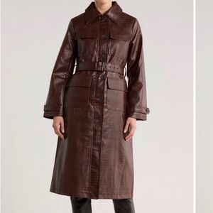 Rebecca Minkoff Chocolate Brown Trench Coat -croc embossed faux leather
